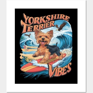 Wave-Riding Yorkshire Terrier Pup Posters and Art